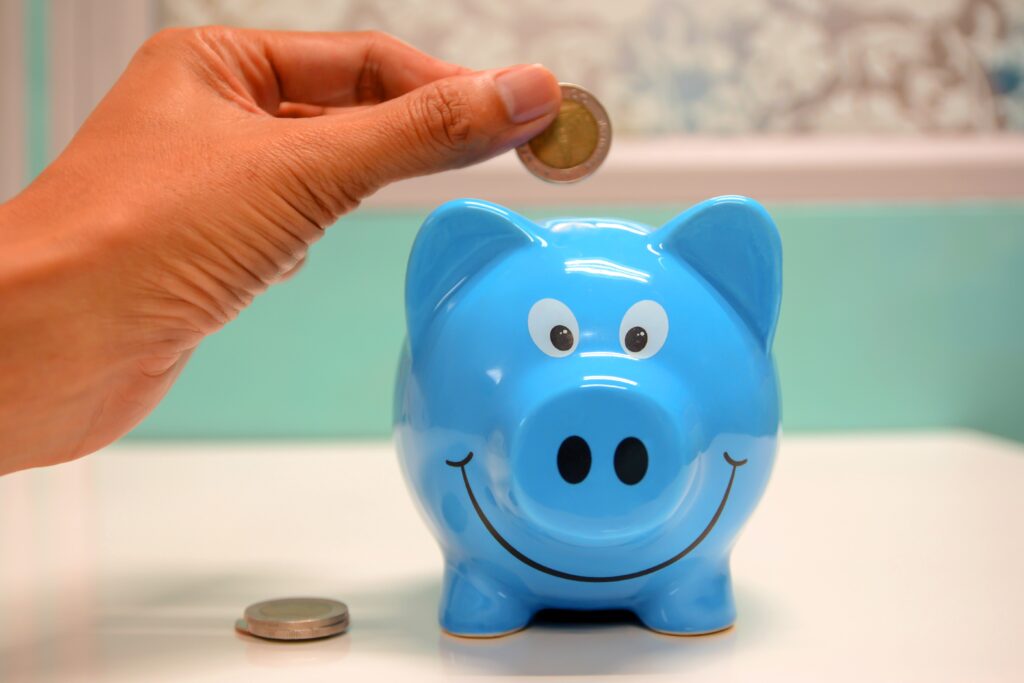 A hand placing a coin into a piggy bank representing cost efficiency